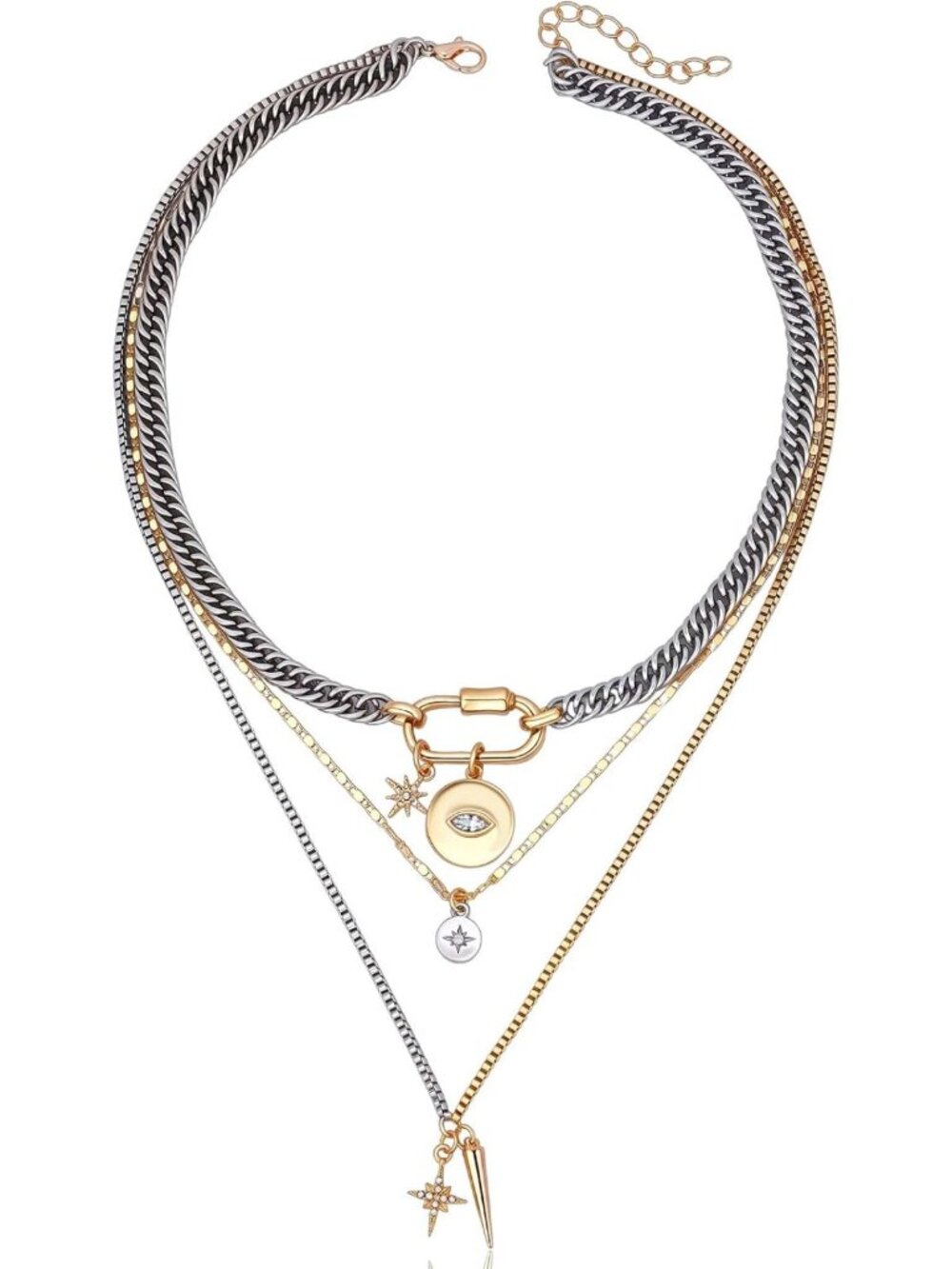 Layered Gold Necklaces for Women - Chunky Dainty Cuban Link & Charm Set, Boho